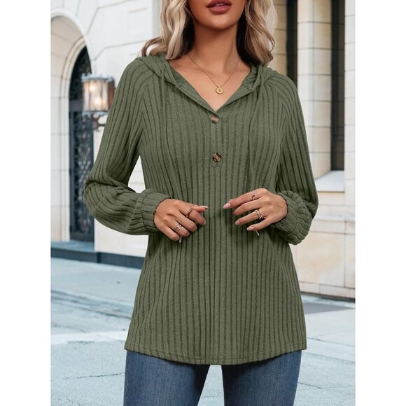 Women Hoodies V Neck Drawstring Pullover Sweatshirt Casual Fall Top - Picture 2 of 6